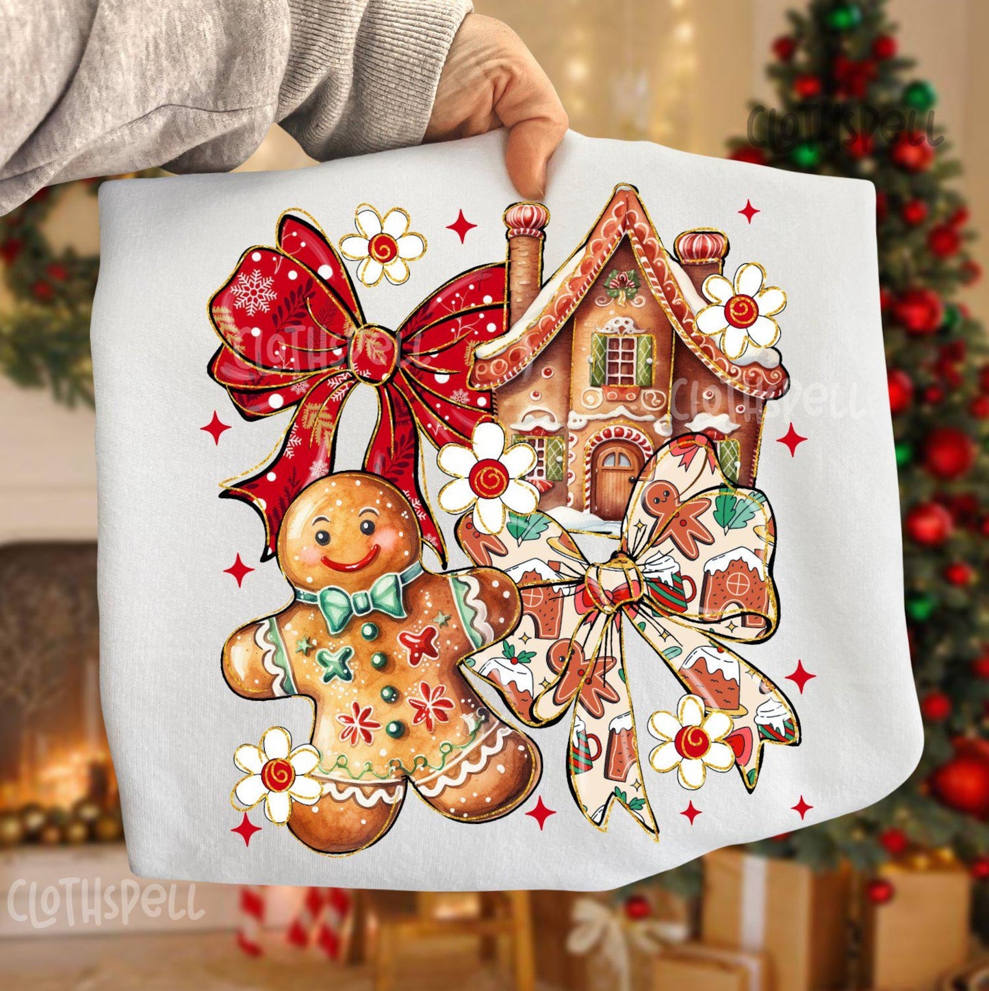 RTS**GINGER BREAD COLLAGE *GLITTER CLEAR FILM SCREEN PRINT TRANSFER