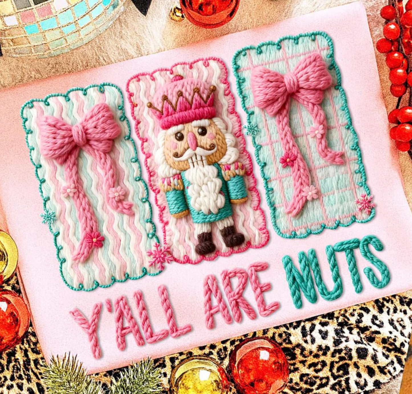 RTS*YA'LL ARE NUTS FAUX YARN*GLITTER CLEAR FILM SCREEN PRINT TRANSFER