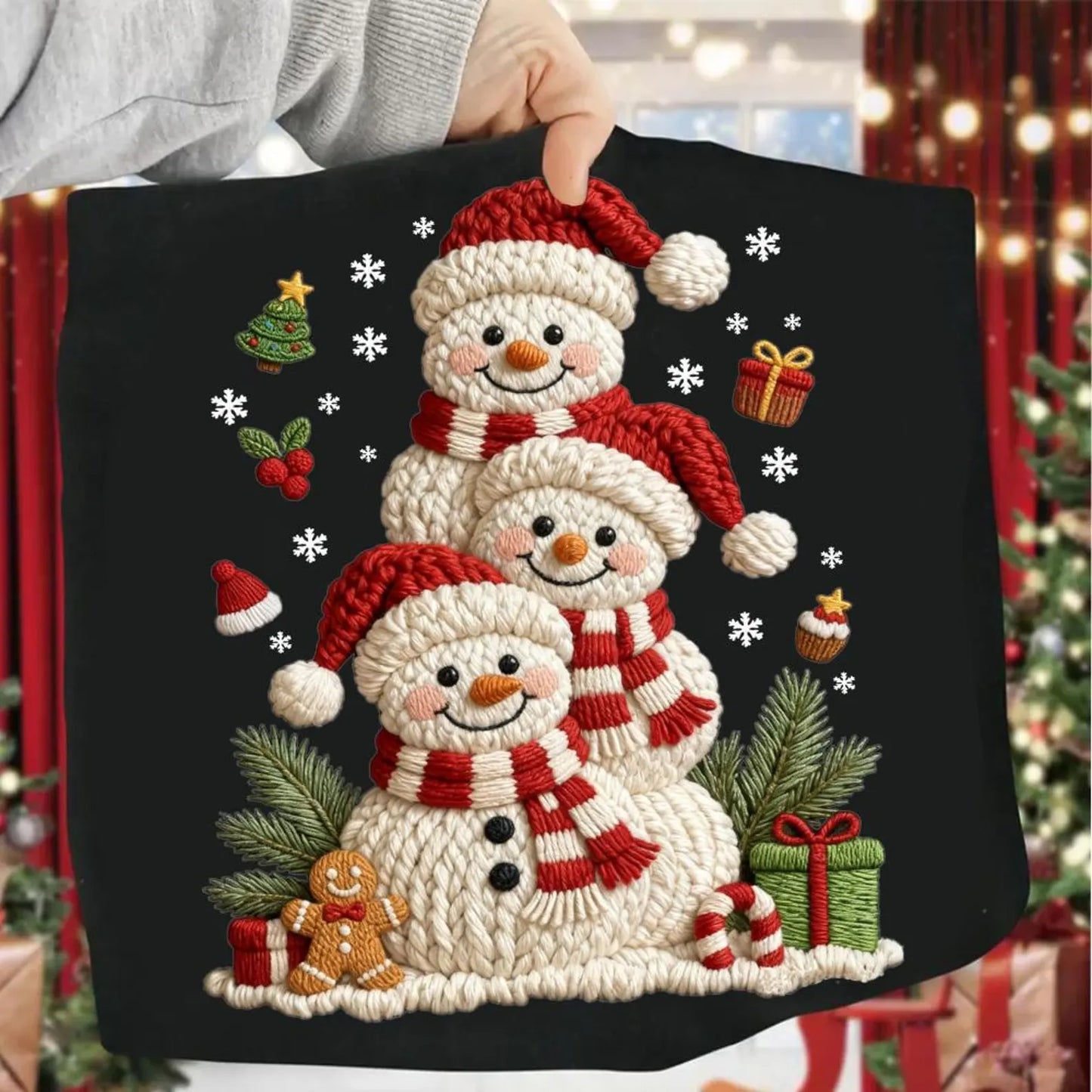 RTS* YARN SNOWMAN STACKED *GLITTER CLEAR FILM SCREEN PRINT TRANSFER