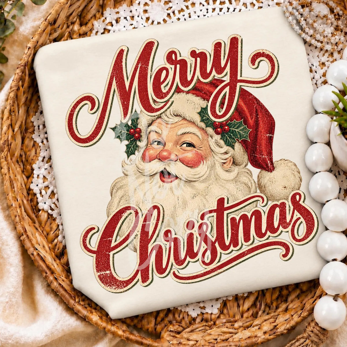 PRE-ORDER *VINTAGE MERRY CHRISTMAS SANTA * GLITTER CLEAR FILM SCREENPRINTS