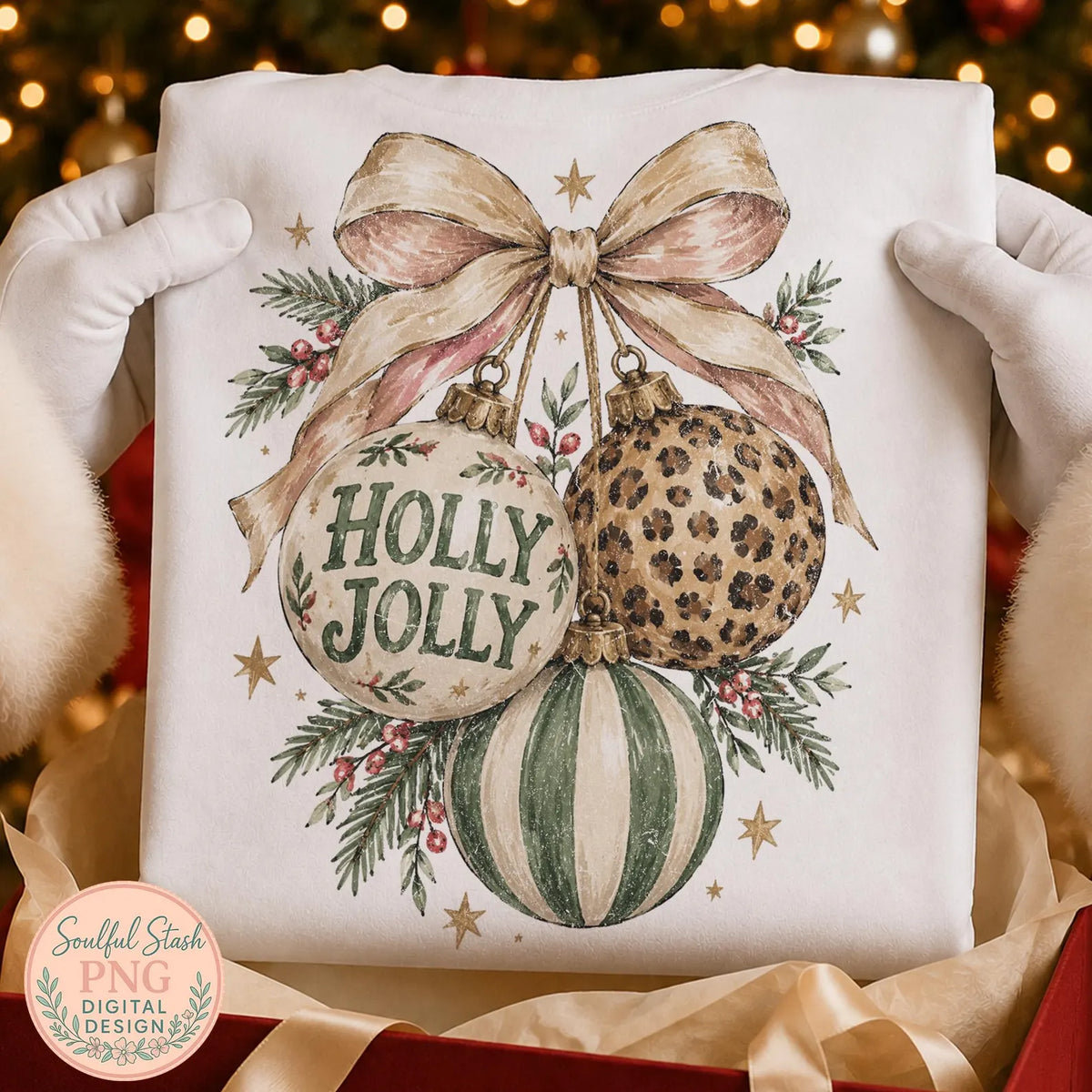 PRE-ORDER *HOLLY JOLLY LEOPARD ORNAMENT* GLITTER CLEAR FILM SCREENPRINT