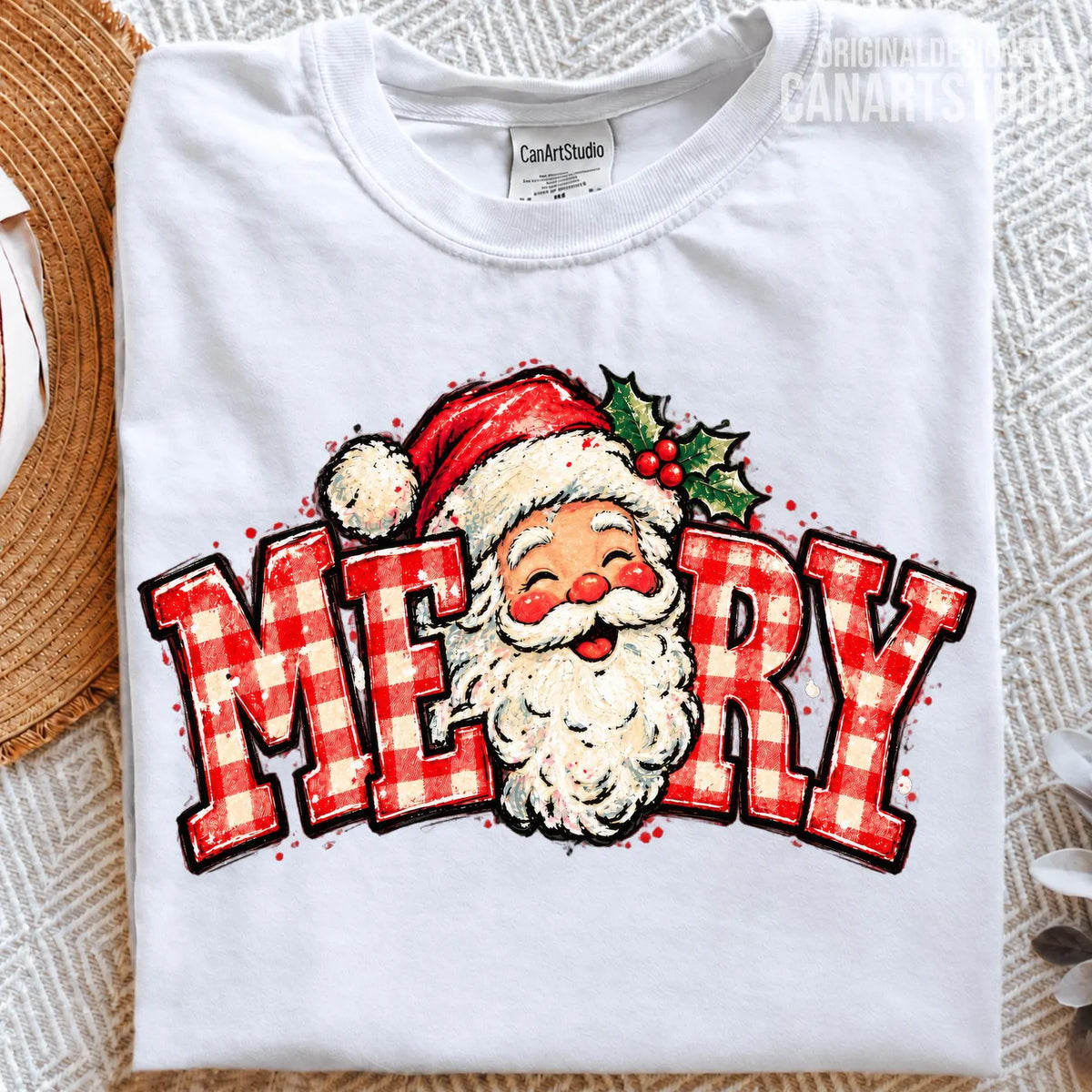 PRE-ORDER *MERRY SANTA PLAID * GLITTER CLEAR FILM SCREENPRINTS