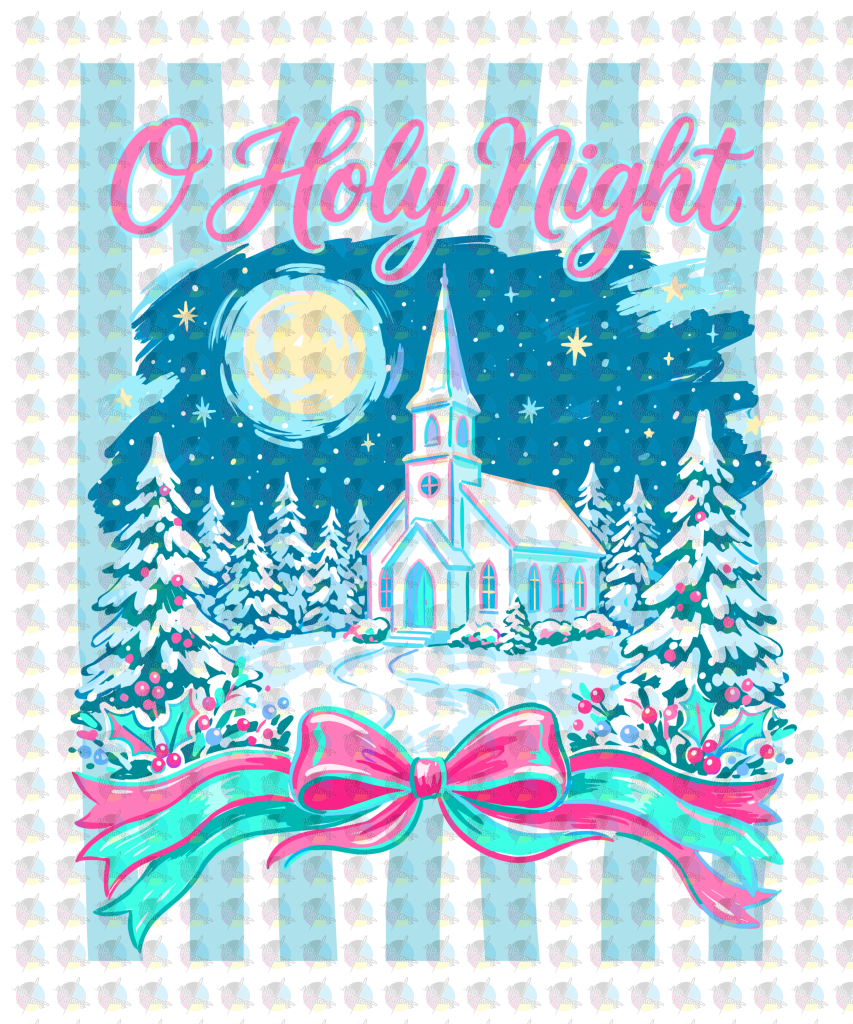 *OH HOLLY NIGHT * GLITTER CLEAR FILM SCREENPRINT TRANSFER