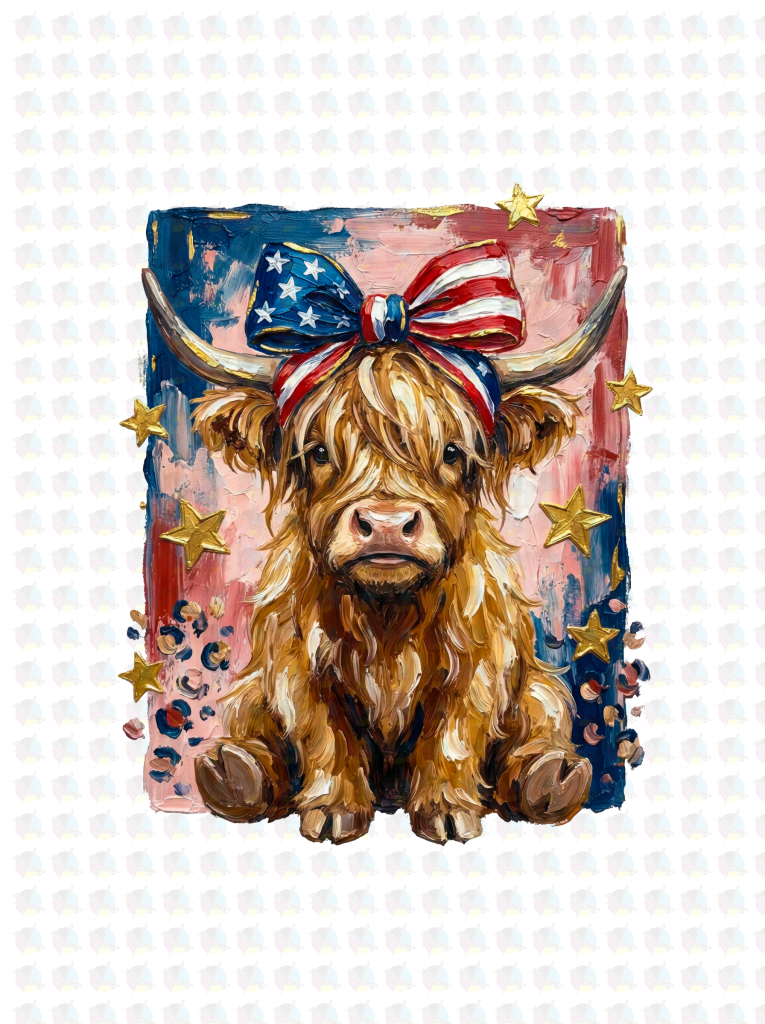 PRE- ORDER**4TH OF JUY COW ** GLITTER CLEAR FILM SCREEN PRINT TRANSFER **