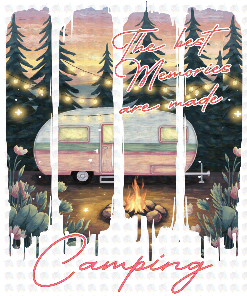 RTS** CAMPING MEMORIES ** GLITTER CLEAR FILM SCREEN PRINT TRANSFER **