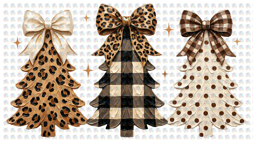 PRE-ORDER *CUTE LEOPARD CHRISTMAS TREES * GLITTER CLEAR FILM SCREENPRINT TRANSFER (Copy)