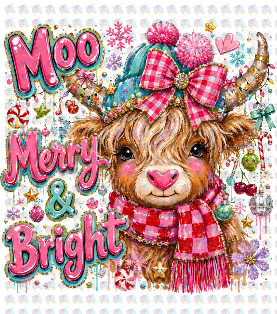 PRE-ORDER *MOO MERRY * GLITTER CLEAR FILM SCREENPRINT TRANSFER