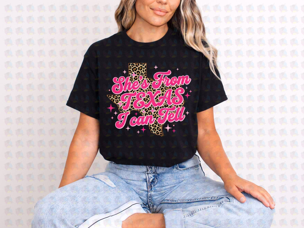 PRE- ORDER*SHE’S FROM TEXAS PINK ** GLITTER CLEAR FILM SCREEN PRINT TRANSFER **