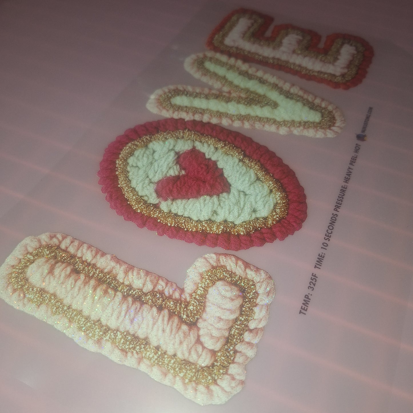 RTS*CUTE LOVE FAUX YARN* CLEAR FILM SCREEN PRINT TRANSFER WITH GLITTER