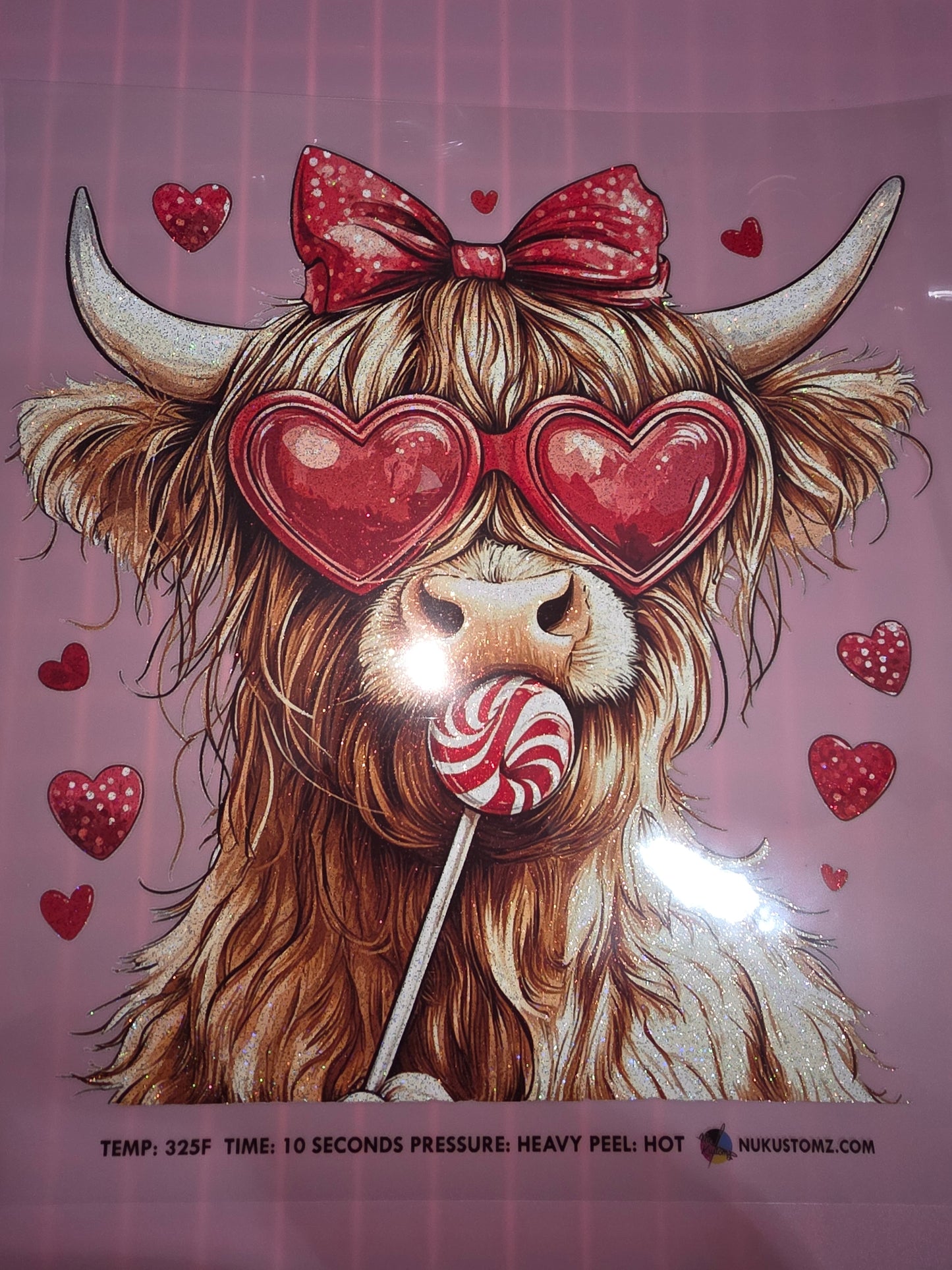RTS V-DAY HIGHLAND COW * GLITTER CLEAR FILM SCREEN PRINT TRANSFER *