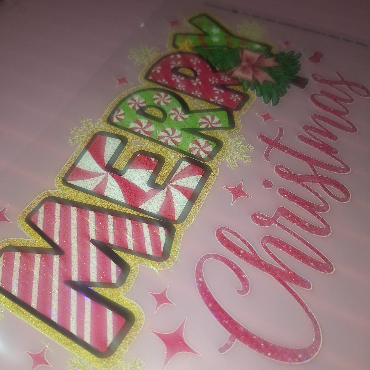 RTS*MERRY CHRISTMAS FUN* CLEAR FILM SCREEN PRINT TRANSFER WITH GLITTER
