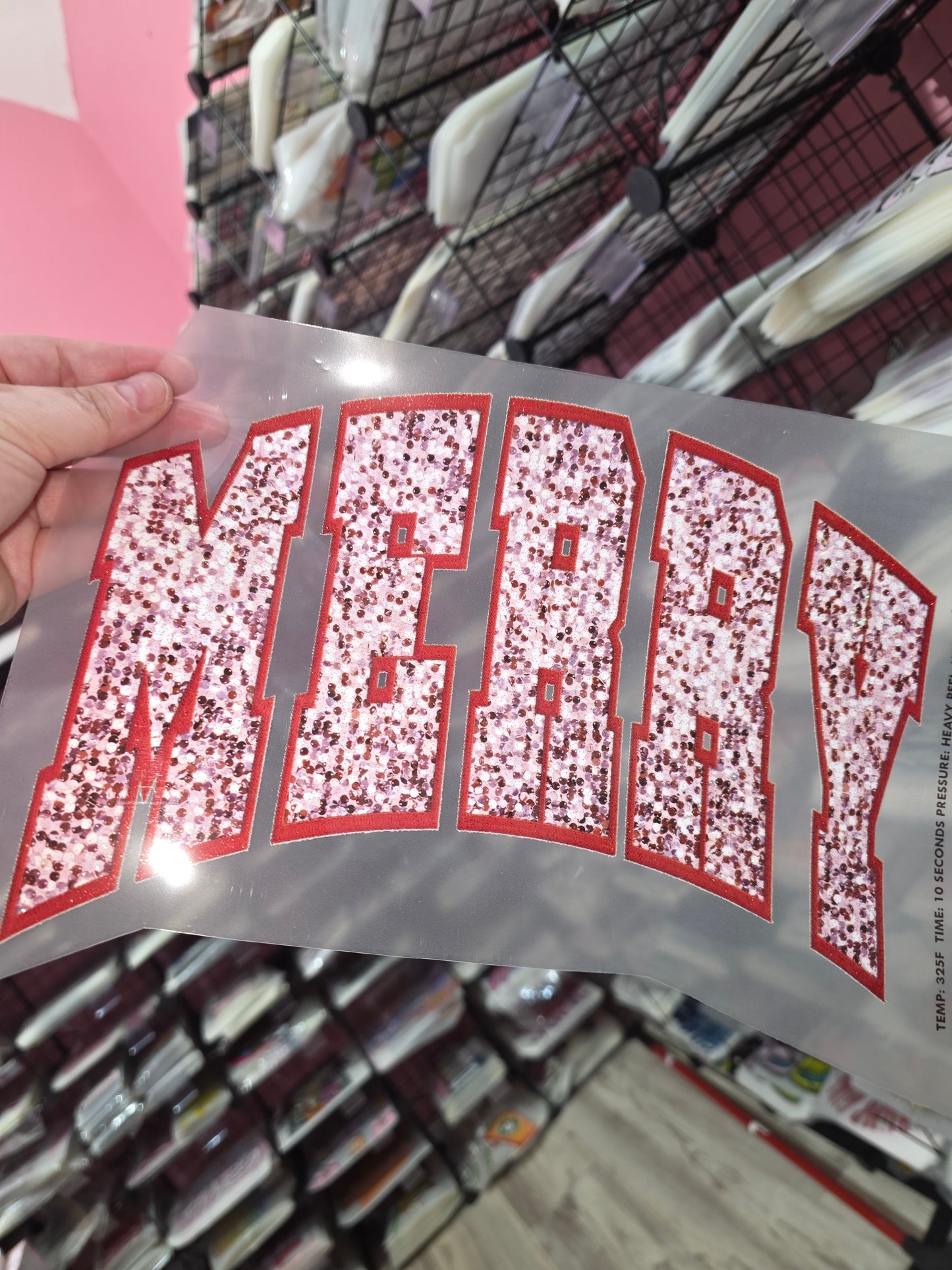 RTS ** MERRY SEQUINED VARSITY GLITTER CLEAR FILM SCREEN PRINT