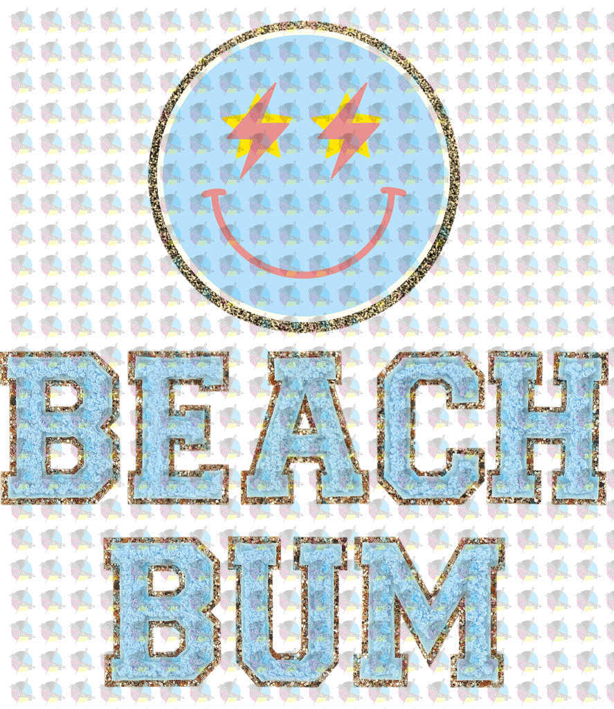 Pre-Order Beach Bum Chanille Letters Smiley Glitter Dream Transfer Screen Print