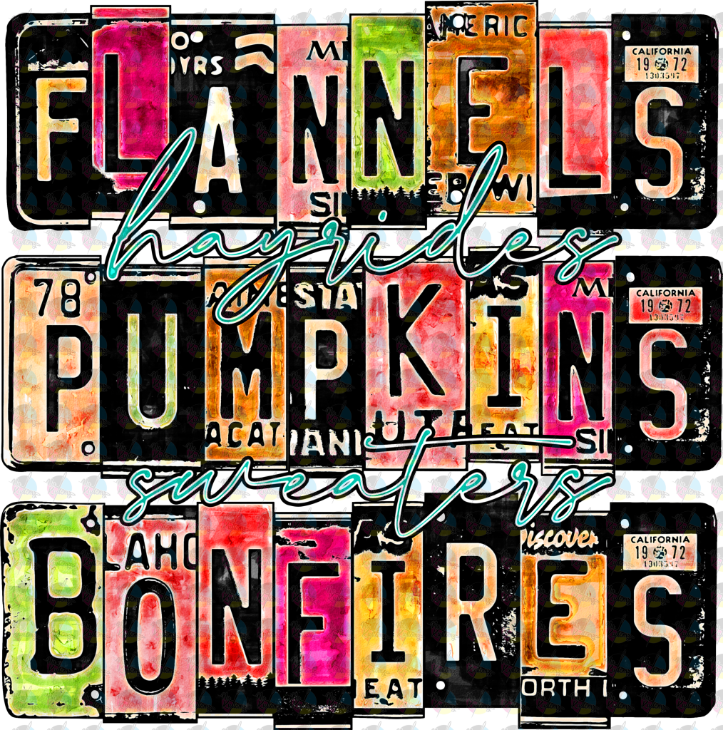 Pre-Order Flannels Pumpkins Bonfires License Plate Non-Glitter Dream Transfers