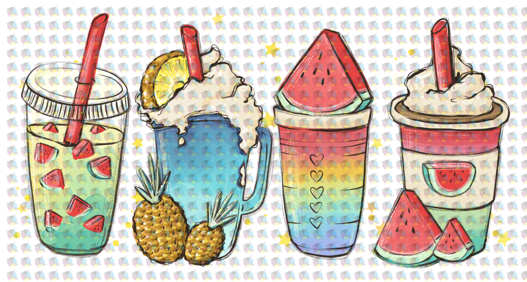 Pre-Order Fruit Drinks Glitter Dream Transfer Screen Print