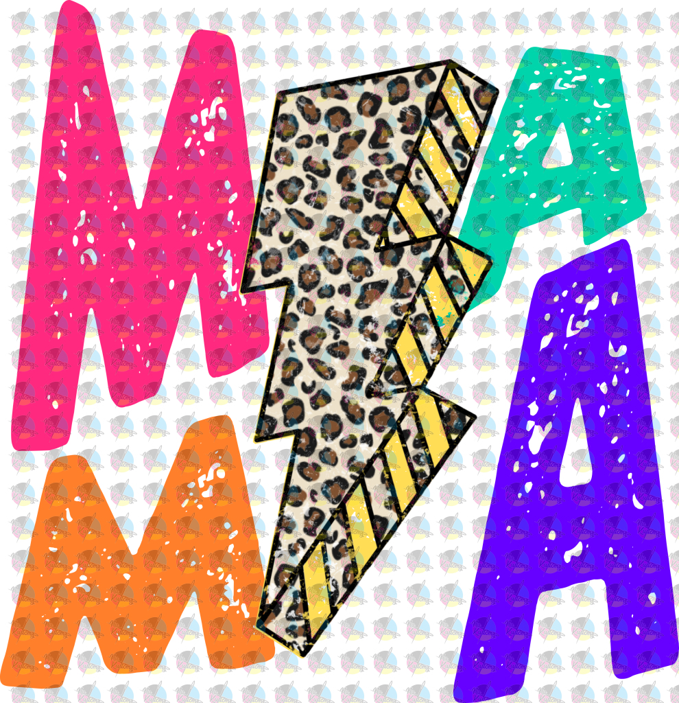Pre-Order Mama Colorful Distressed Leopard Lightning Bolt Glitter Dream Transfer Screen Print