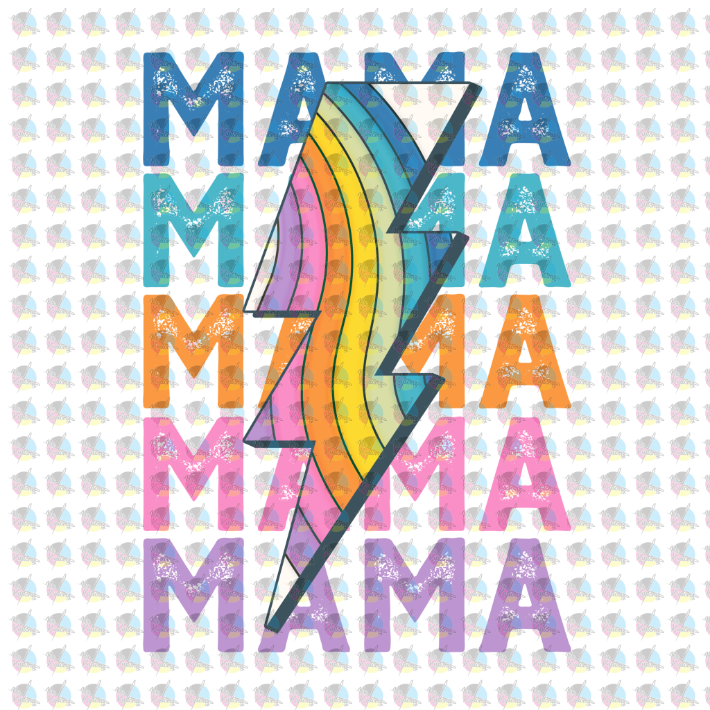 Pre-Order Mama Lightning Stack Rainbow Bright Glitter Dream Transfer Screen Print