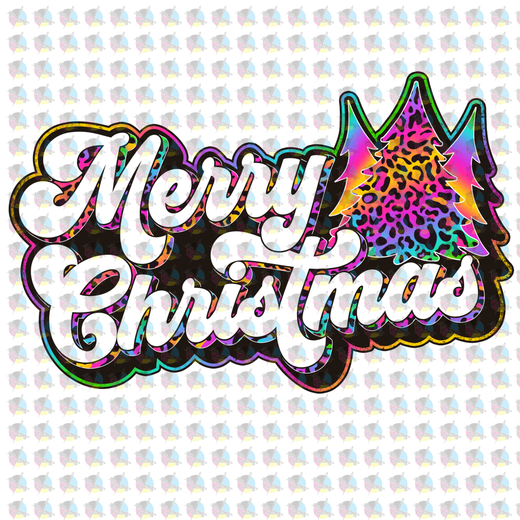 Pre-Order Merry Christmas Retro Rainbow Leopard Trees Non-Glitter Dream Transfer