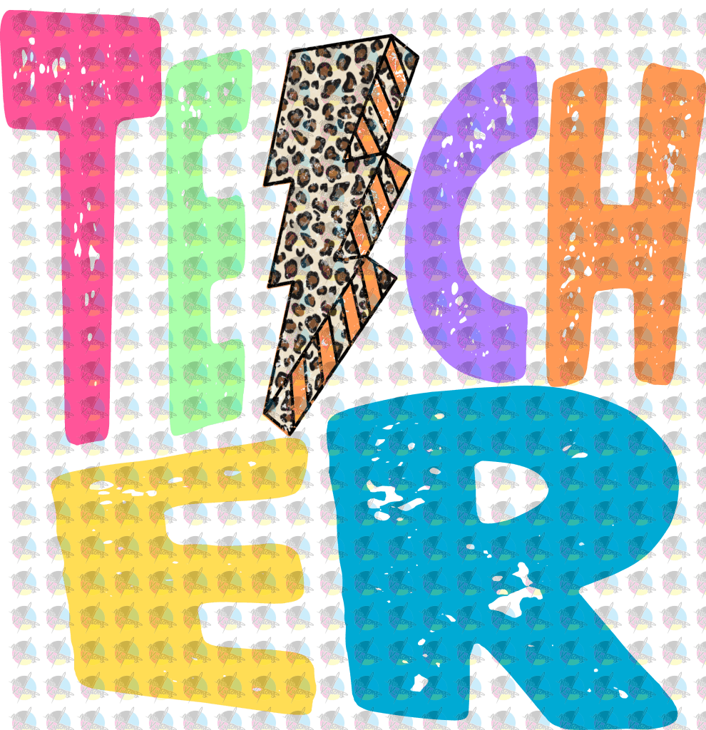 Pre-Order Teacher Colorful Distressed Leopard Lightning Bolt Glitter Dream Transfer Screen Print