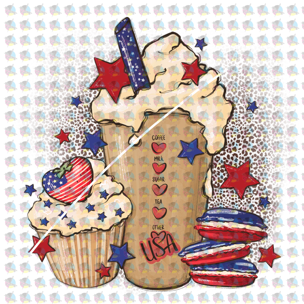 Rts Coffee Latte 4Th Of July Glitter Dream Transfer Screen Print