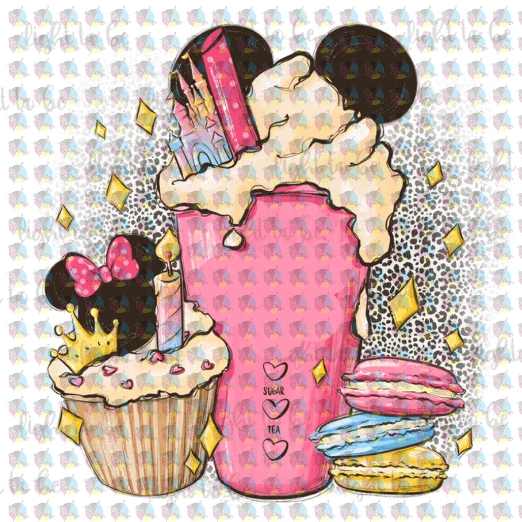 Rts Coffee Latte Girl Mouse Glitter Dream Transfer Screen Print
