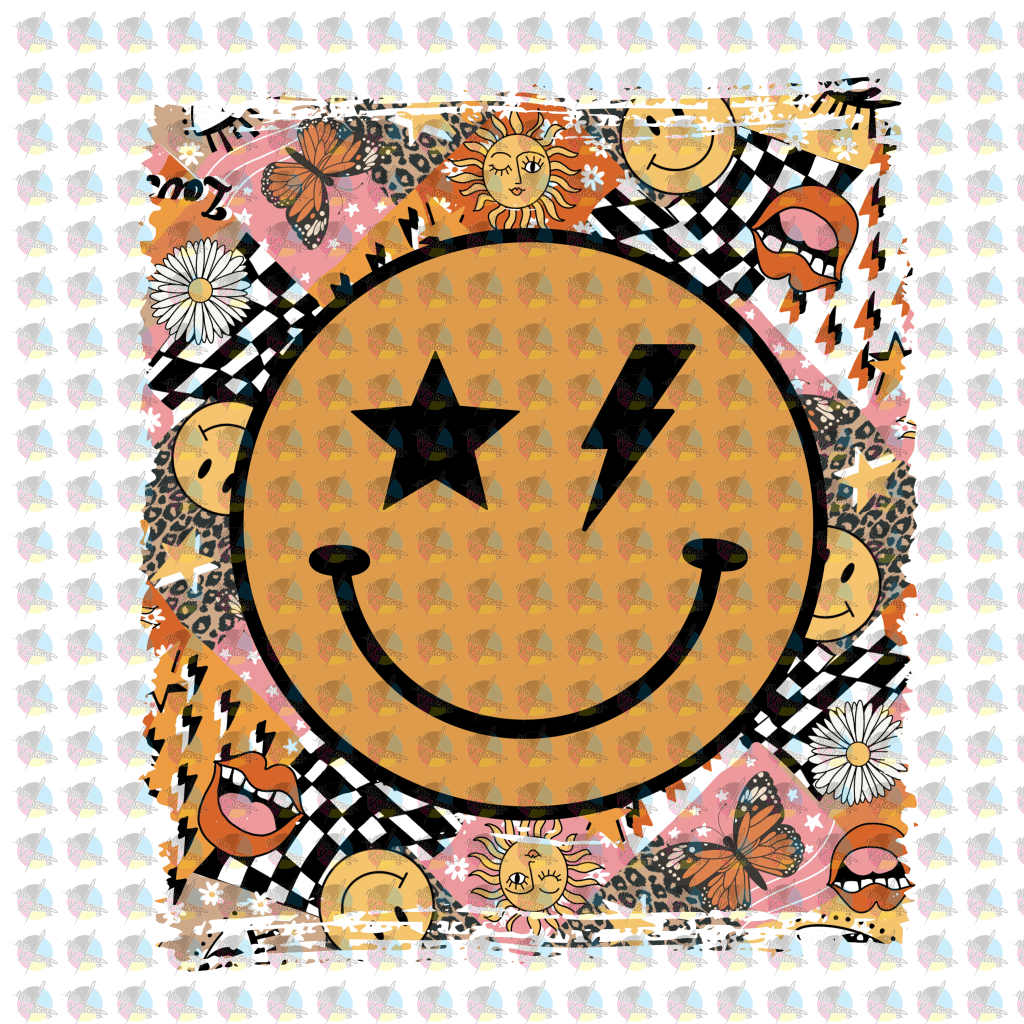 Rts Happy Face Retro Star Bolt Non-Glitter Dream Transfer Screen Print