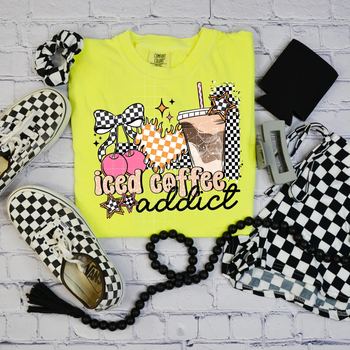 PRE-ORDER*ICED COFEE ADDICT * GLITTER CLEAR FILM SCREENPRINT TRANSFER