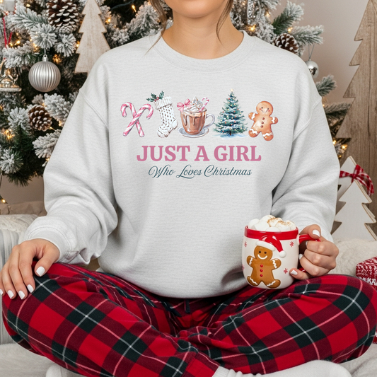 RTS*JUST A GIRL WHO LOVES CHRISTMAS SKINNY* GLITTER CLEAR FILM SCREENPRINT TRANSFER