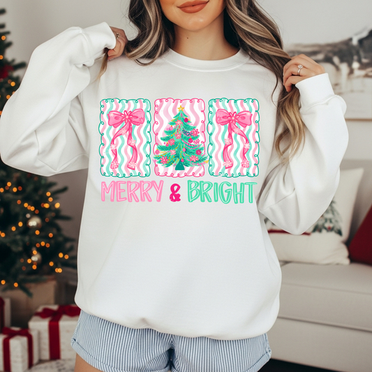 RTS*HOLIDAY MERRY AND BRIGHT  *GLITTER CLEAR FILM SCREENPRINT TRANSFER