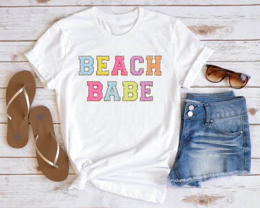 RTS Beach Babe Chenille letters Glitter Dream Transfer Pocket/Koozie Size - Nu Kustomz llc