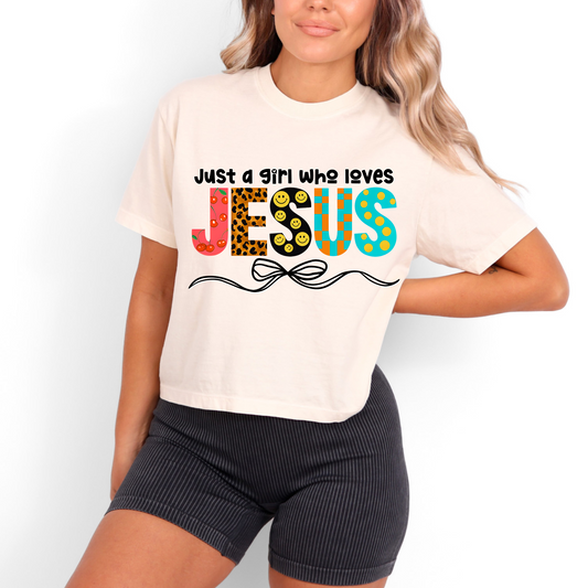 RTS* JUST A GIRL WHO LOVES JESUS* GLITTER CLEAR FILM SCREENPRINT TRANSFER