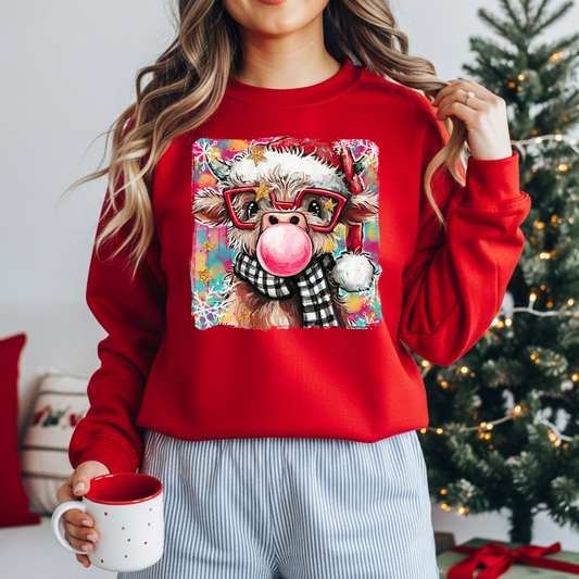 RTS*CHRISTMAS COW BUBBLE GUM *GLITTER CLEAR FILM SCREENPRINT TRANSFER