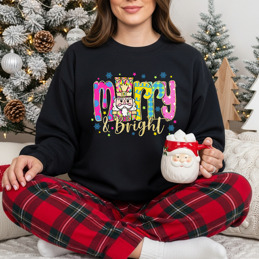RTS *MERRY AND BRIGHT WITH NUTCRACKER * GLITTER CLEAR FILM SCREEN PRINT TRANSFER