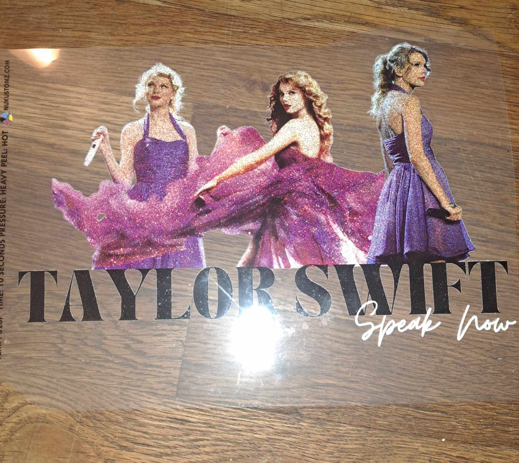 RTS ** SWIFTEE SPEAK NOW ** GLITTER CLEAR FILM SCREEN PRINT TRANSFER - Nu Kustomz llc