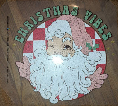 RTS** RETRO CHRISTMAS VIBES SANTA ** GLITTER CLEAR FILM SCREEN PRINT TRANSFER - Nu Kustomz llc