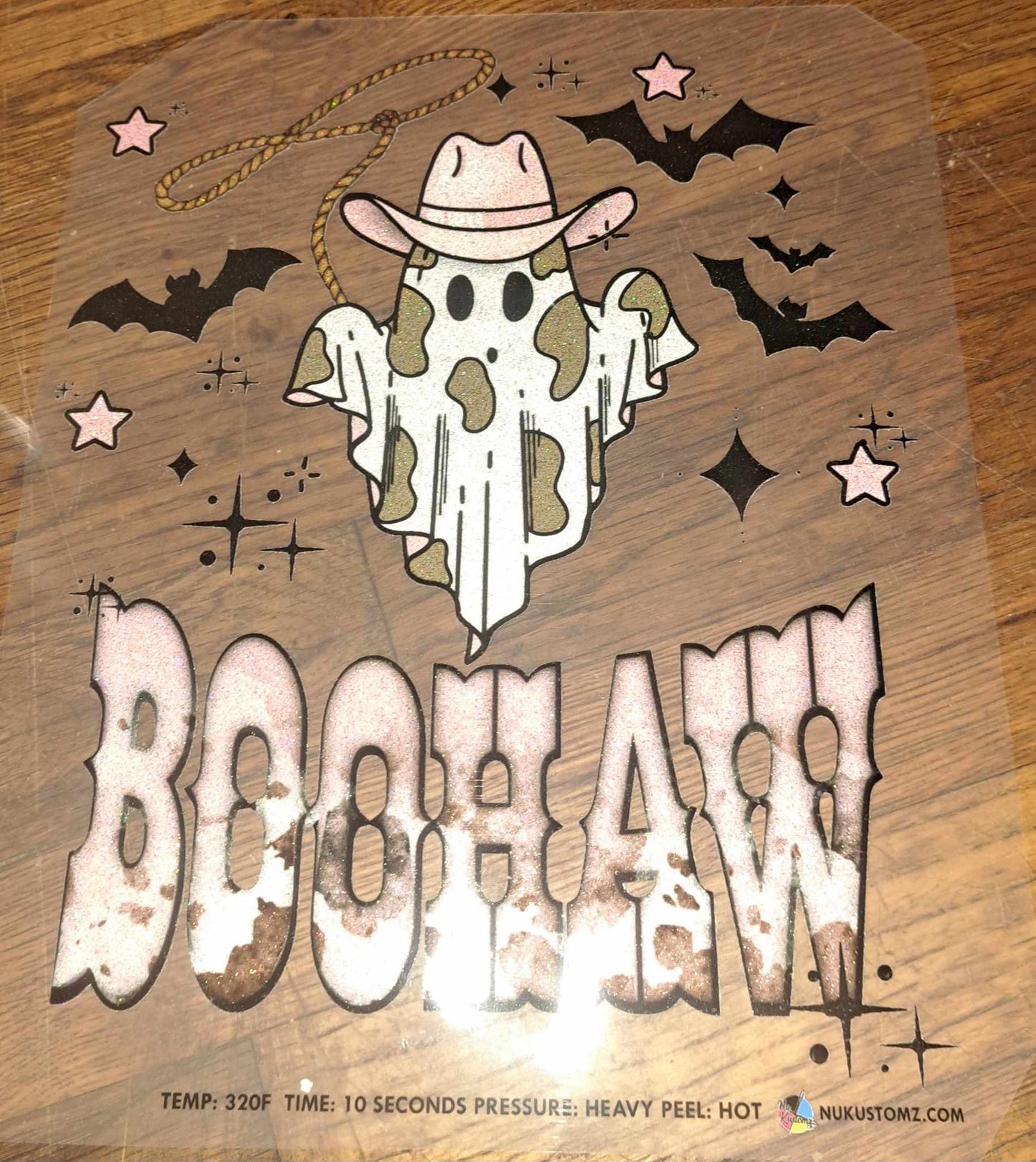 RTS ** BOOHAW GHOST ** GLITTER CLEAR FILM SCREEN PRINT TRANSFER - Nu Kustomz llc