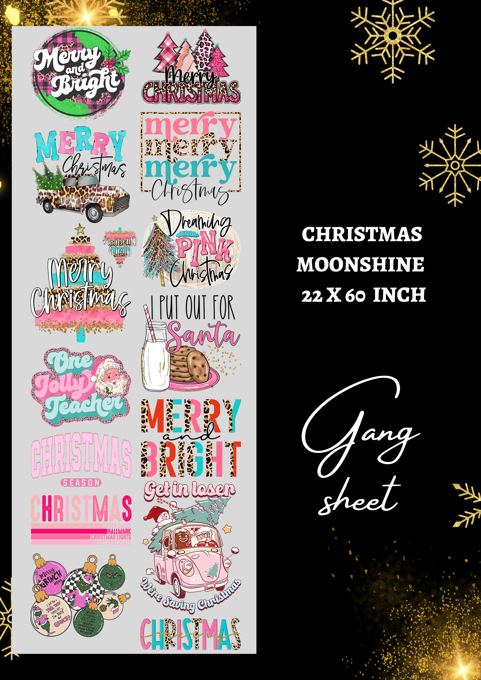 Christmas Collection DTF Gang Sheet, DTF Transfers, Ready To Press 22 X  60