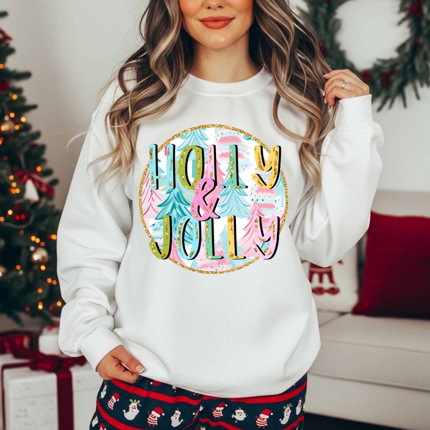 RTS* HOLLY & JOLLY PASTEL * GLITTER CLEAR FILM SCREEN PRINT TRANSFER
