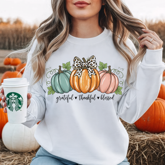 RTS* CUTE THANKFUL GREATFUL BLESSED PUMPKINS  * GLITTER CLEAR FILM SCREEN PRINT TRANSFER