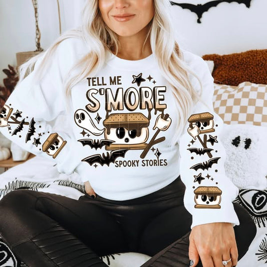 RTS* TELL ME SMORE STORIES W/ 2 SLEEVES* GLITTER CLEAR FILM SCREENPRINT TRANSFER