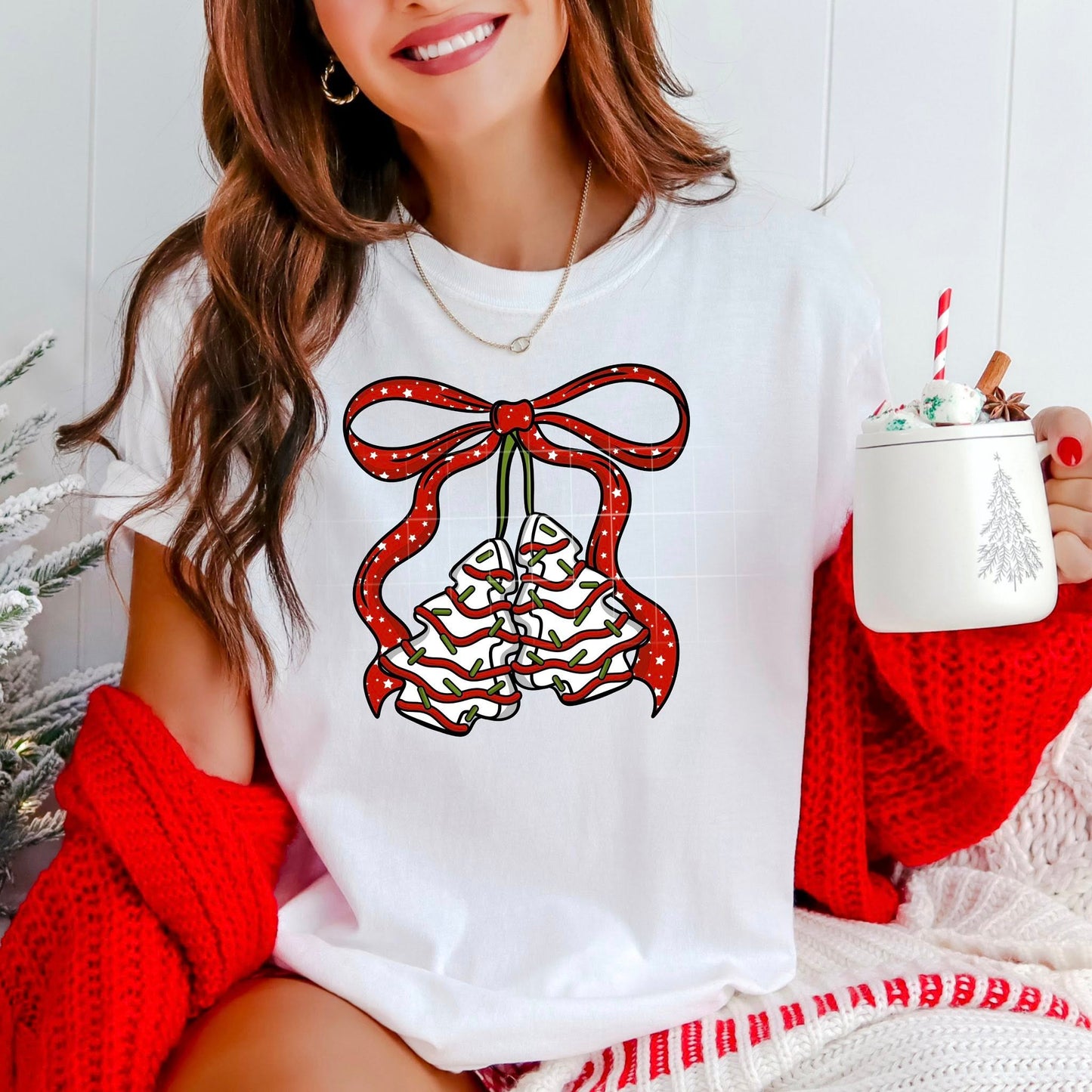 RTS* CHRISTMAS TREE CAKE  CHERRIES WITH BOW*GLITTER CLEAR FILM SCREEN PRINT TRANSFER