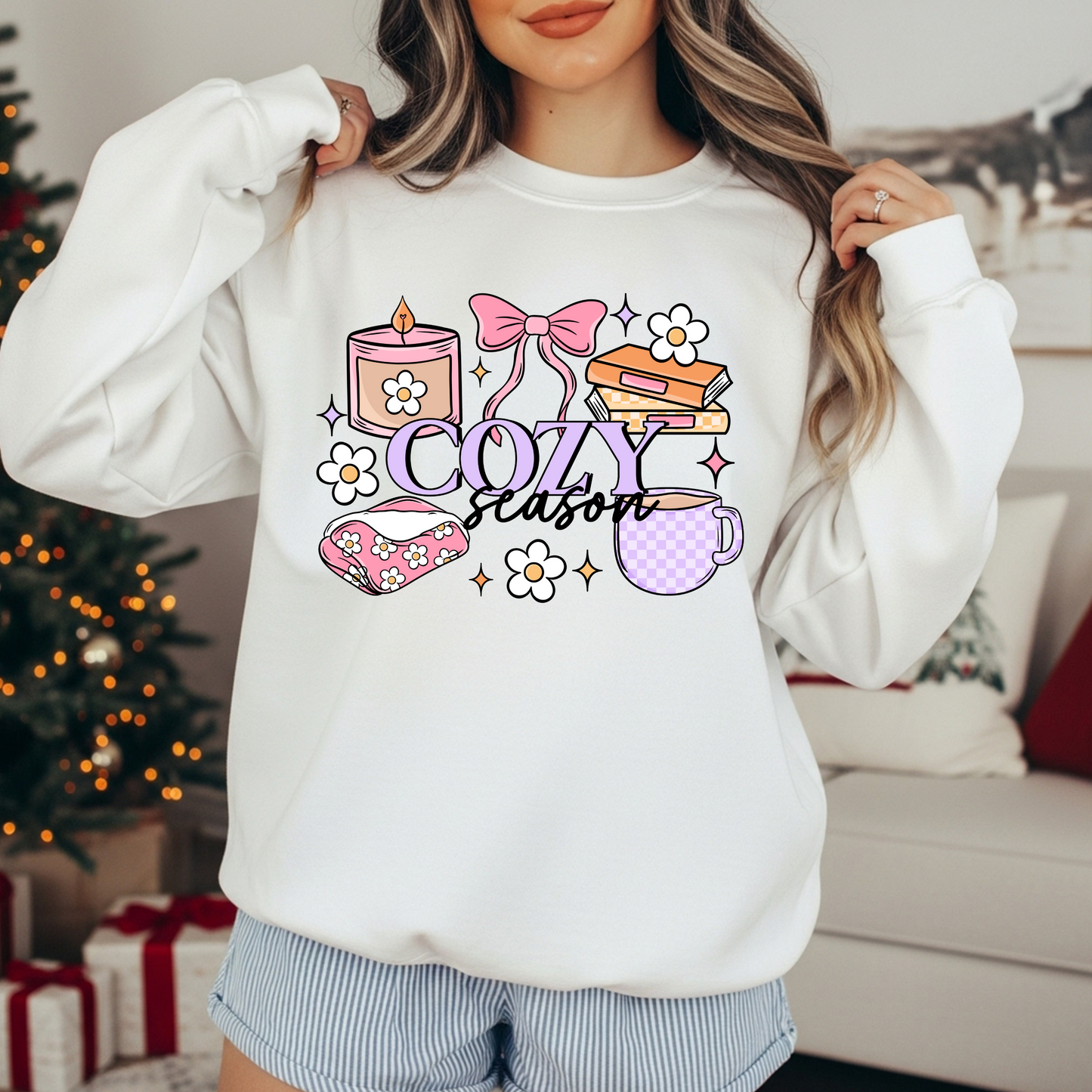 RTS* COZY SEASON GIRLIE * GLITTER CLEAR FILM SCREENPRINT TRANSFER