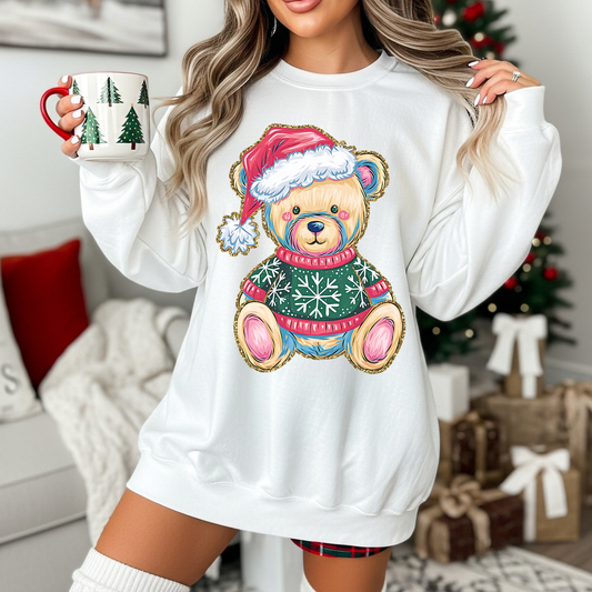 RTS*CHRISTMAS TEDDY BEAR * GLITTER CLEAR FILM SCREEN PRINT TRANSFER