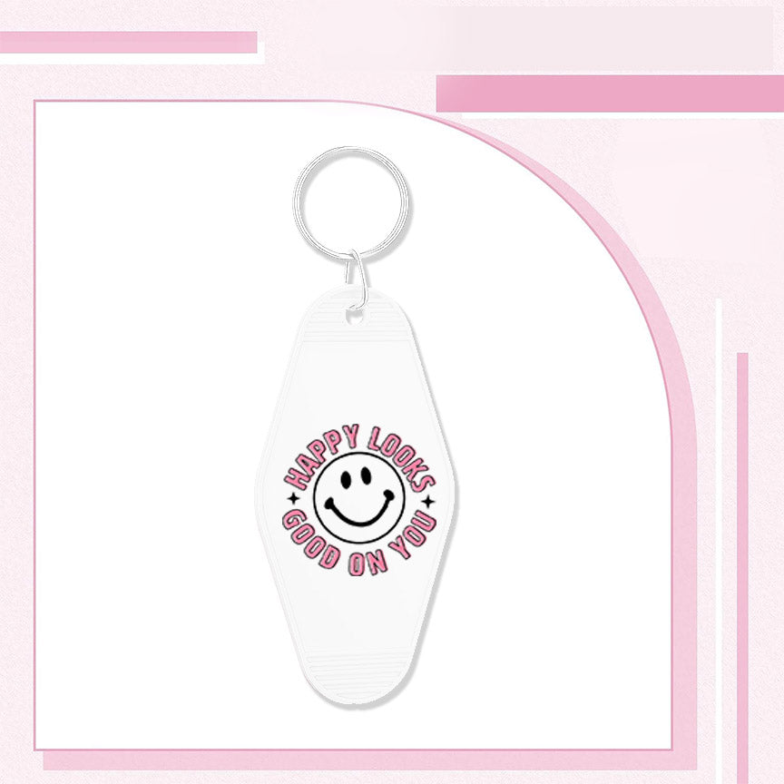 RTS "HAPPY LOOKS GOOD" MOTEL KEYCHAIN UVDTF TRANSFERS - Nu Kustomz llc