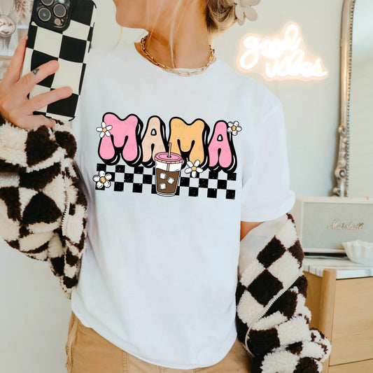 RTS* MAMA ICED COFFEE* GLITTER CLEAR FILM SCREENPRINT TRANSFER