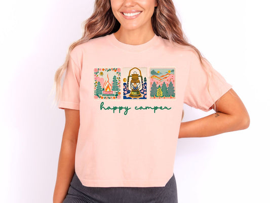PRE- ORDER**HAPPY CAMPER ** GLITTER CLEAR FILM SCREEN PRINT TRANSFER **