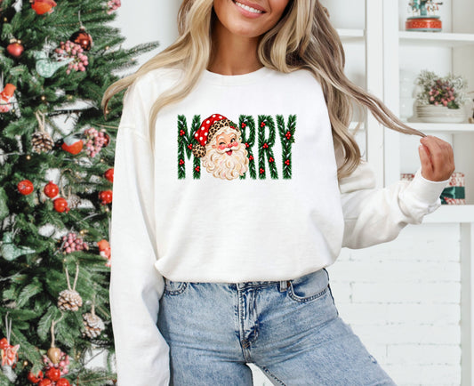 *MERRY SANTA WINKING  * GLITTER CLEAR FILM SCREENPRINT TRANSFER