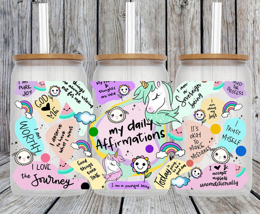 RTS KID DAILY AFFORMATIONS 16 OZ UVDTF BEER CUP WRAP - Nu Kustomz llc