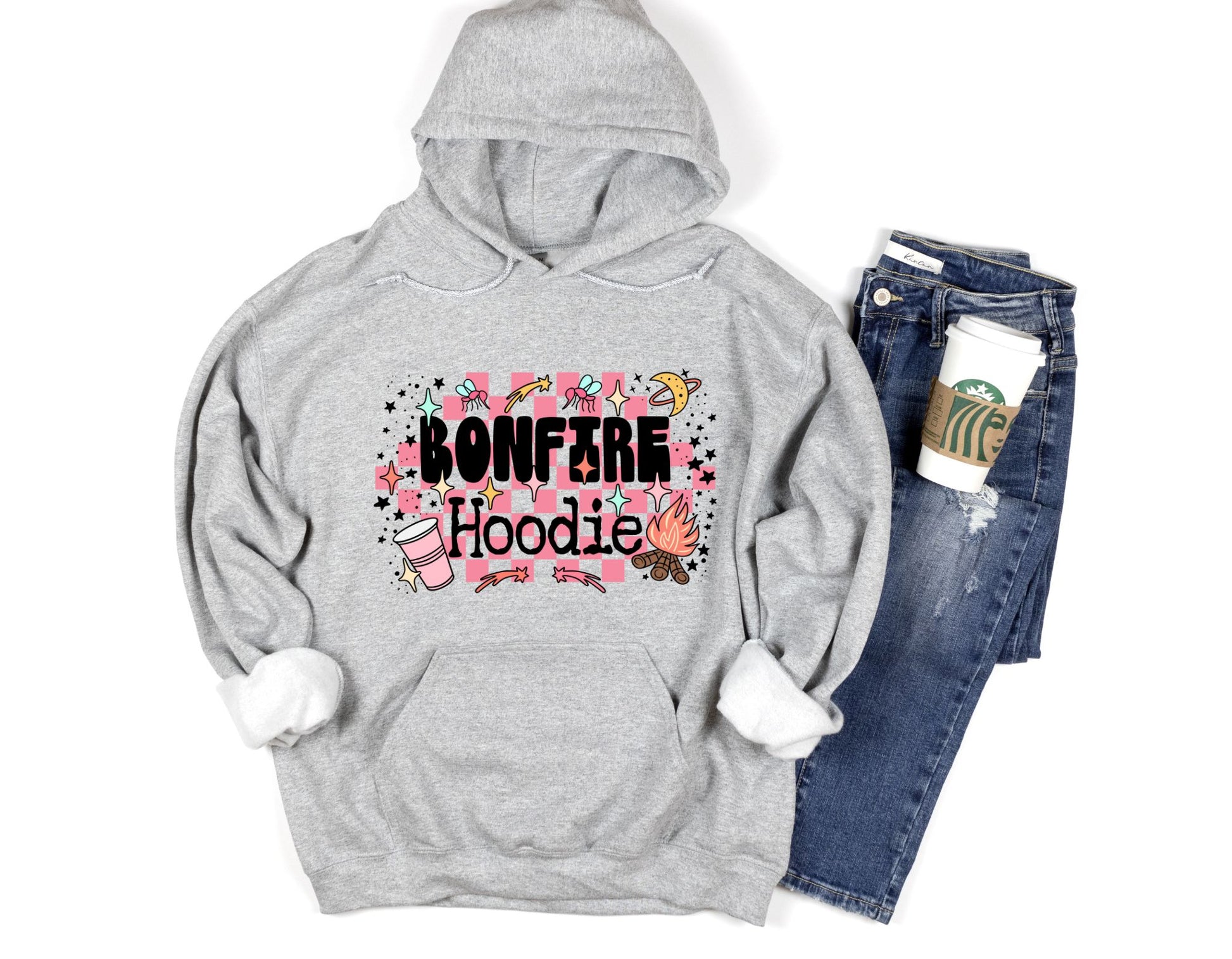 RTS **NEW ** Bonfire hoodie ** MATTE GLITTER** Clear film transfer - Nu Kustomz llc