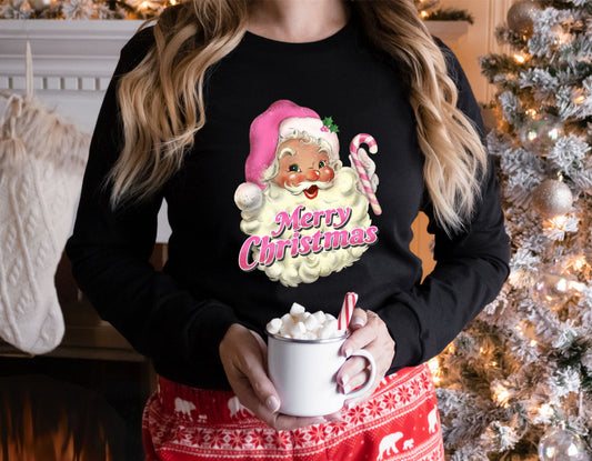 RTS** MERRY CHRISTMAS PINK VINAGE SANTA** MATTE CLEAR FILM SCREEN PRINT TRANSFER - Nu Kustomz llc